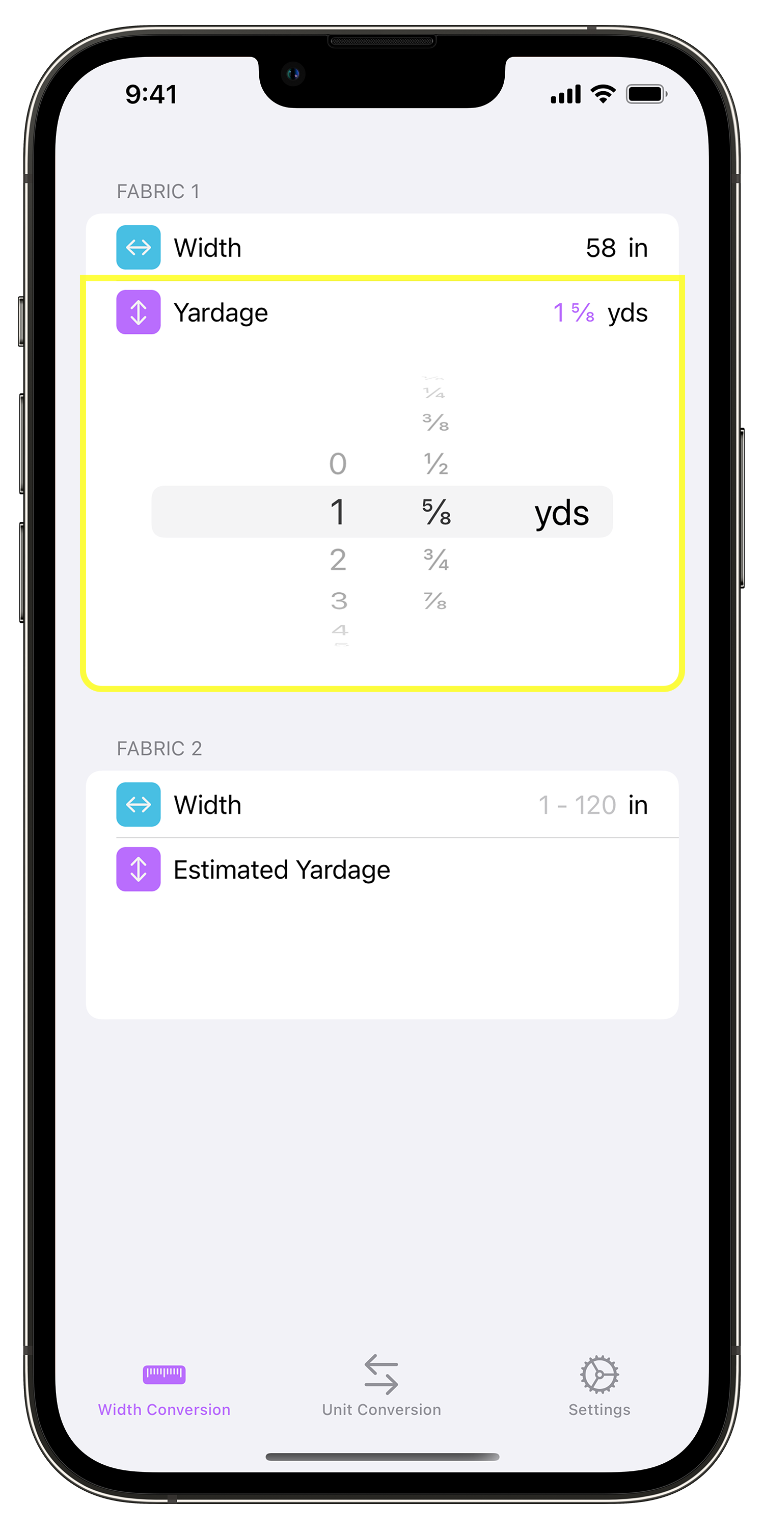 Yardage Calc 2 - Fabric Width Conversion - Step 2