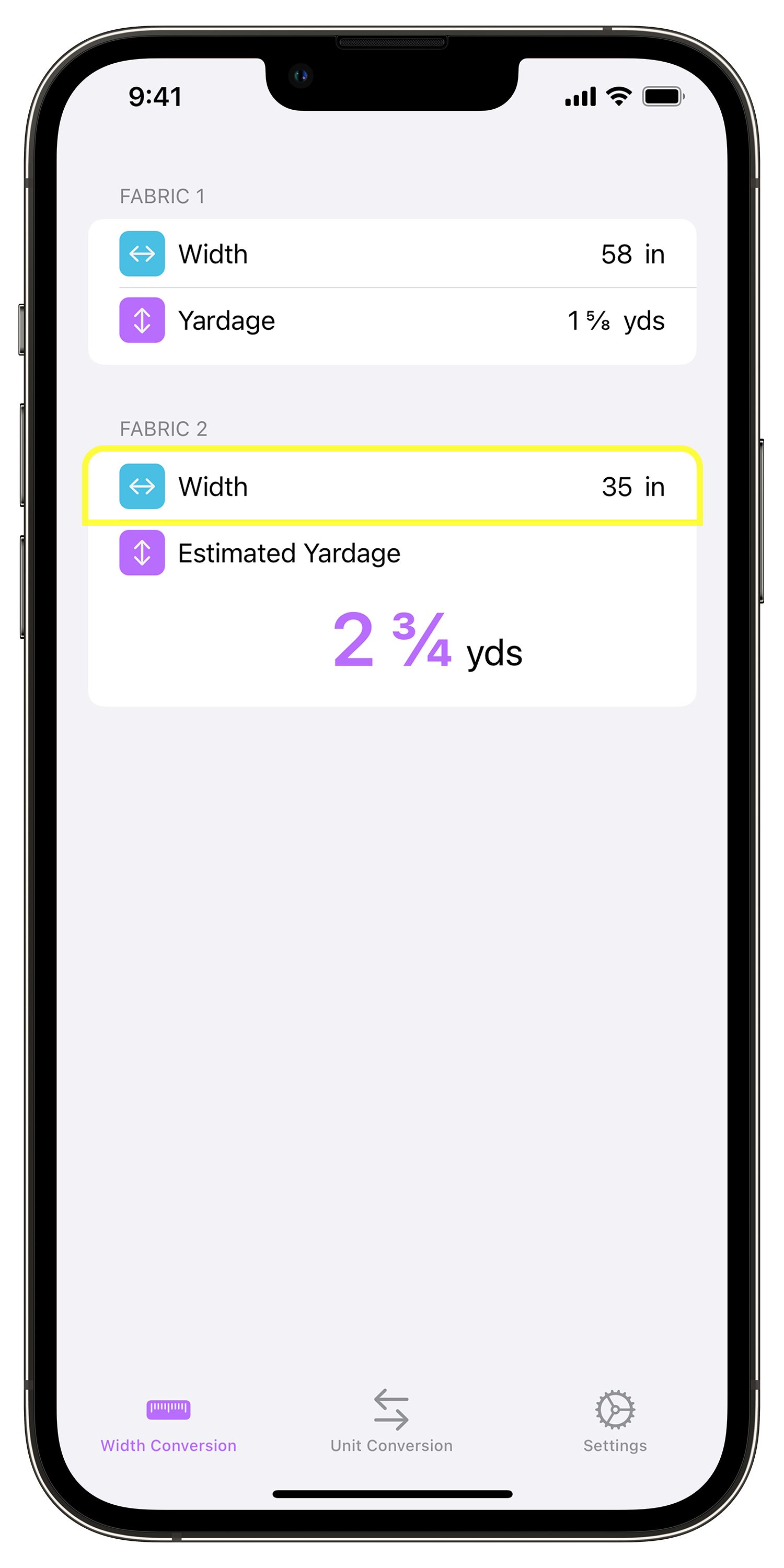 Yardage Calc 2 - Fabric Width Conversion - Step 3