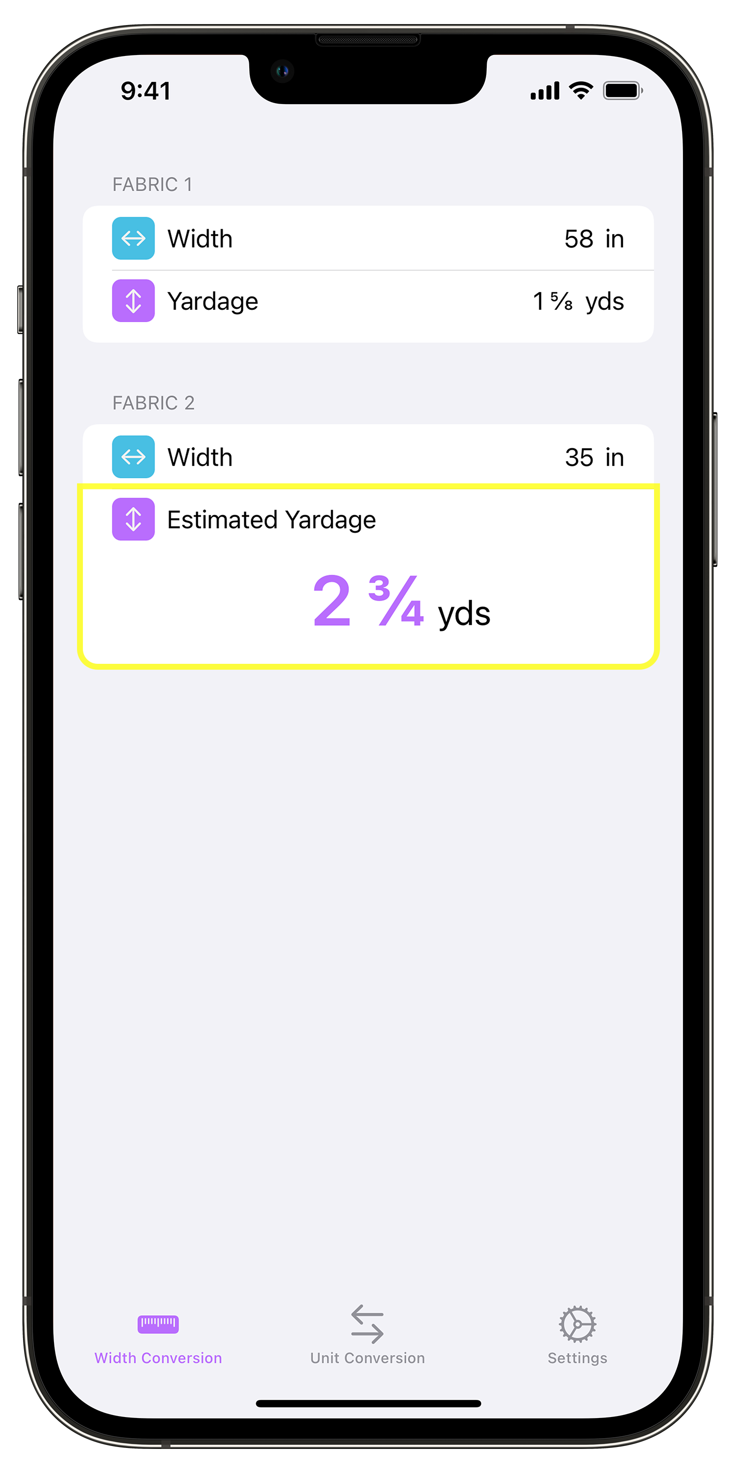 Yardage Calc 2 - Fabric Width Conversion - Step 4